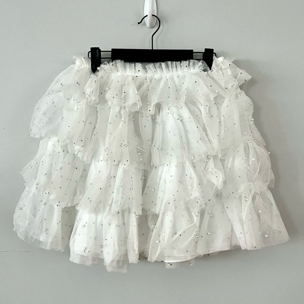 Judith March White Sequined Ruffle Skirt - Bridal Clothing